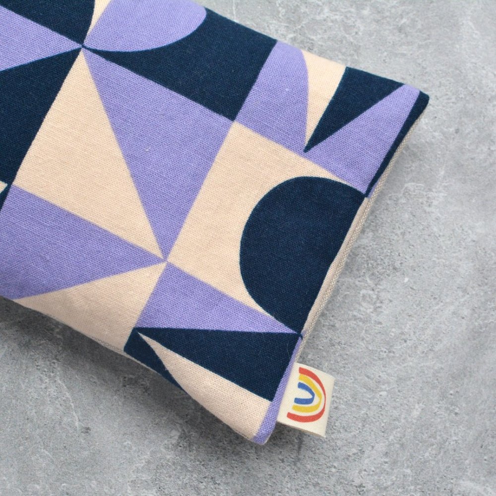 Weighted Eye Pillow in Purple Building Blocks Canvas - Lavender and Flax Seeds - Picture 3 of 5